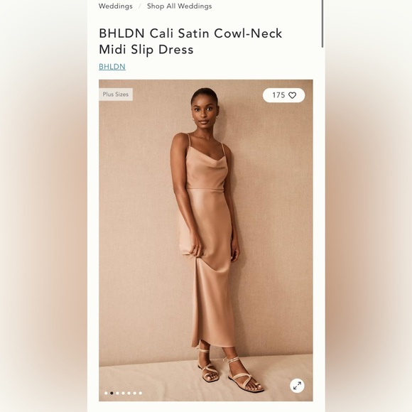 bhldn cali satin cowl neck midi slip dress Anthropologie BHLDN Cali Satin Cowl-Neck Midi Slip Dress Size 10